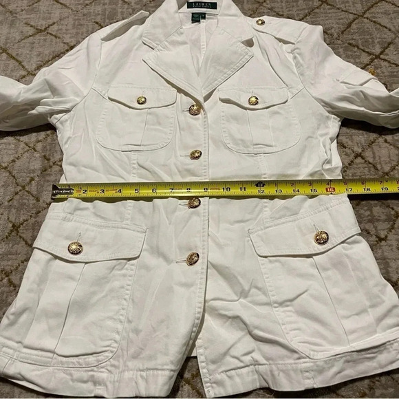 Lauren Ralph Lauren White Jacket Womens M Military Gold Buttons Pockets - Picture 8 of 9